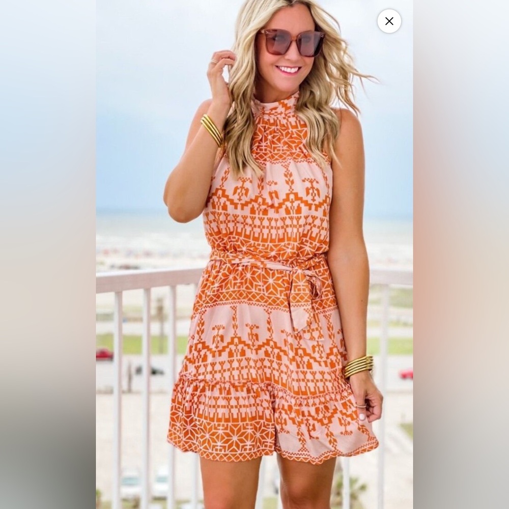 Vibrant Orange Patterned Mini Dress - Preloved